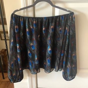Off Shoulder Peacock Pattern Blouse